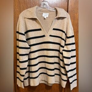 Beige and Black Striped Cashmere Sweater